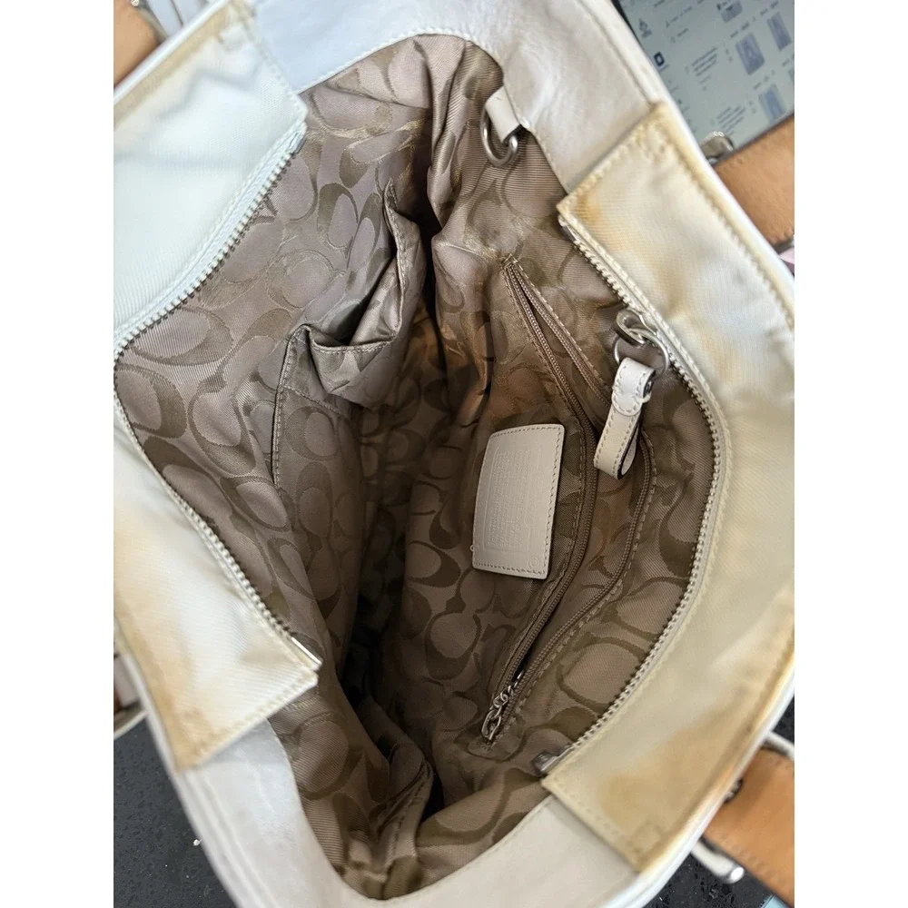 Vintage Coach Ivory Leather Satchel wide strap Tan‎ Interior